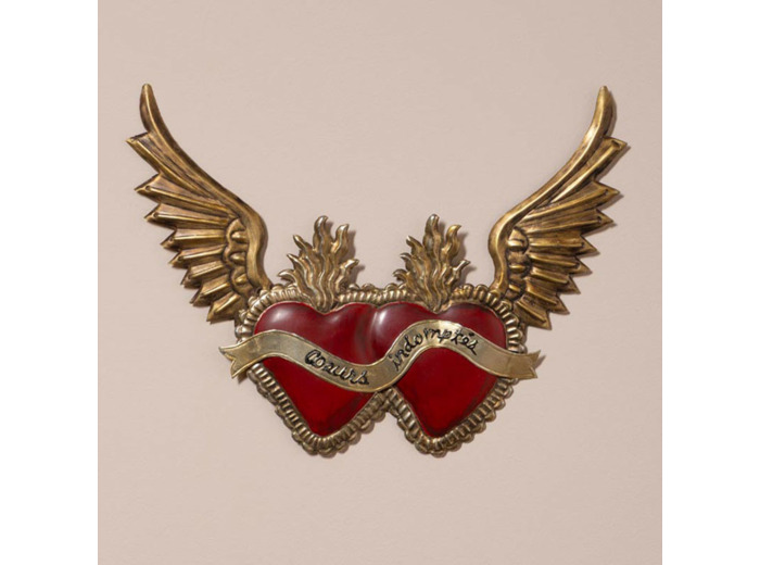 Double Ex-voto Cœurs Indomptés Ailés en Métal 30x23cm