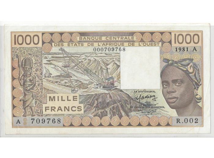 B.C.E.A.O (COTE D'IVOIRE ) 1000 FRANCS 1981 TTB+