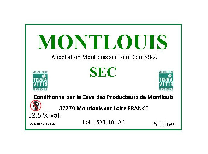 AOP Montlouis-sur-Loire Sec – Bag-In-box 5 Litres