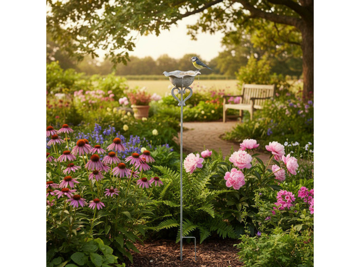 Mangeoire sur Tige Coeur en Métal Gris patiné 21x110cm