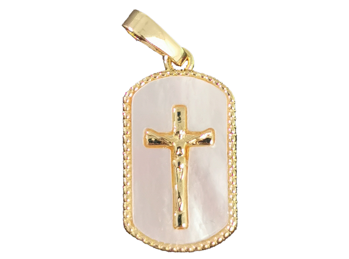 Croix en Nacre et Acier doré 18x11mm