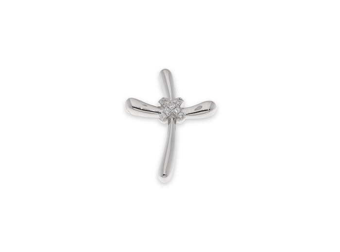 Croix moderne 2,3cm en argent 925 + strass