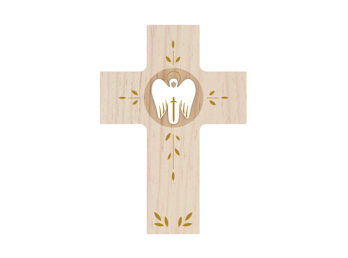 Croix Louange - Saint Michel - patinée blanche - 14x10cm