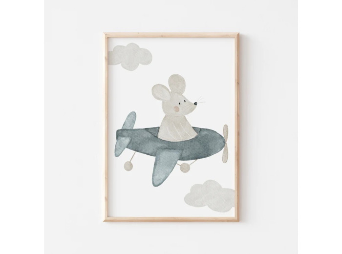 Affiche Enfant encadrée, Souris en Avion