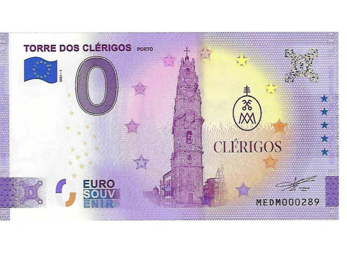 PORTUGAL 2021-1 TORRE DOS CLERIGOS PORTO BILLET SOUVENIR 0 EURO