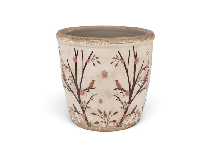 Pot de fleurs beige marron céramique 14x14x13 cm