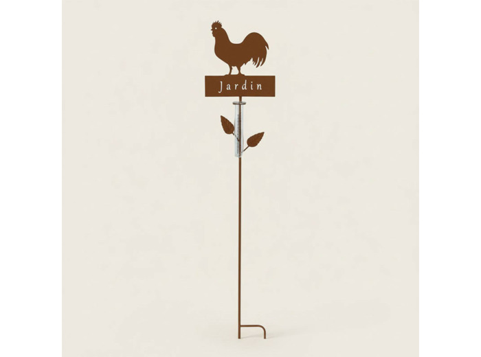 Pluviomètre coq métal à planter jardin 22x6x110cm