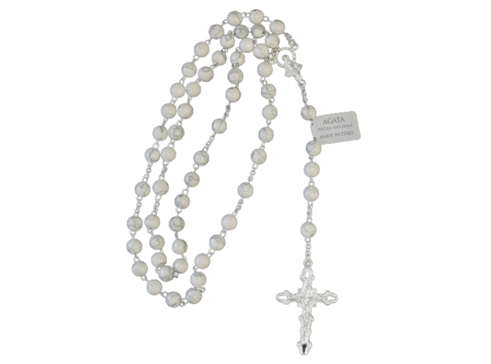 Chapelet AGATE BLANCHE et ARGENT 925-  6mm + BOITE