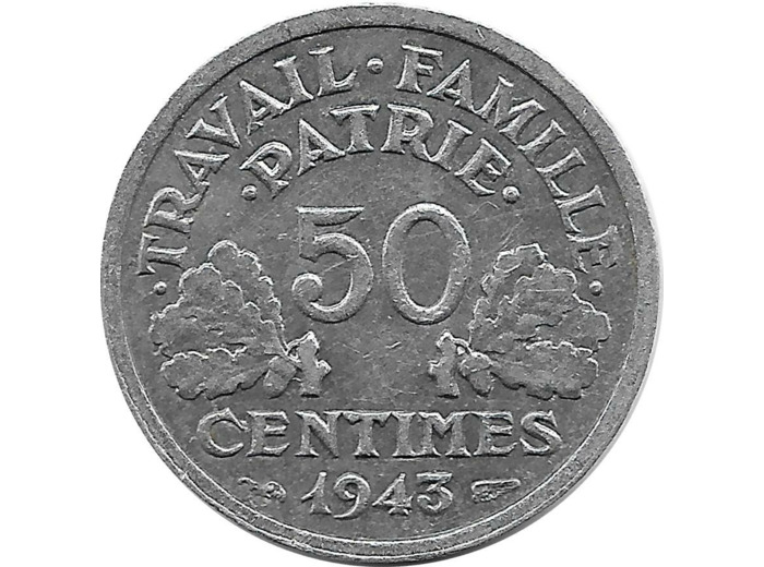 FRANCE 50 CENTIMES BAZOR 1943 B TTB