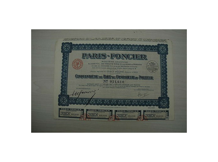 PARIS FONCIER  part de fondateur au porteur