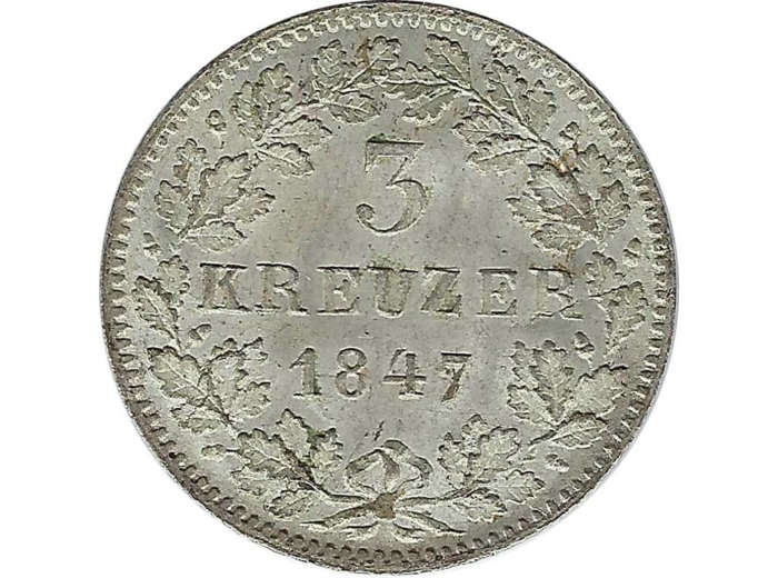 ALLEMAGNE BADEN 3 KREUZER 1847 A SUP