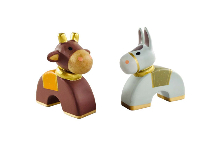 Ane, boeuf et base bois dorés 5cm
