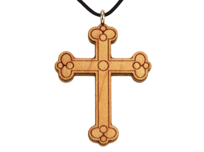 Croix en Bois d'Erable Vernis 4,4cm avec Cordon - ORTHODOXE
