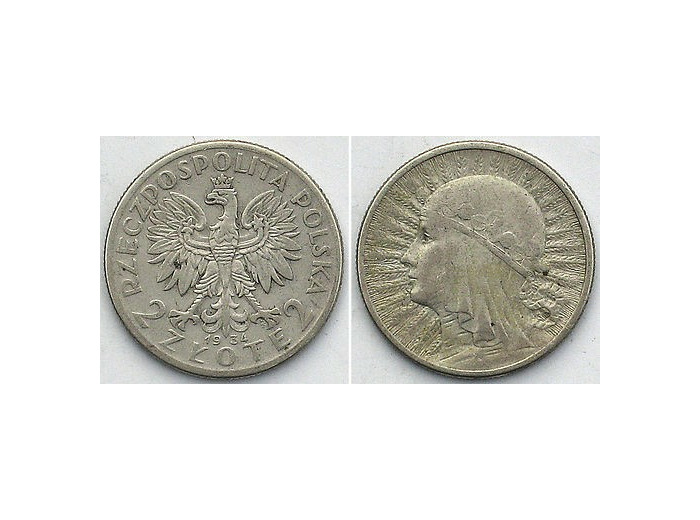 POLOGNE 2 ZLOTE 1934 TB+