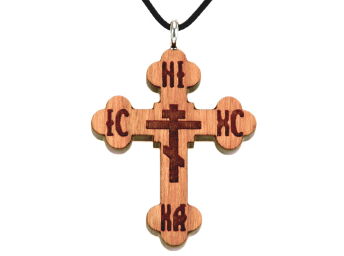 Croix en Bois d'Erable Vernis 3,5cm avec Cordon - ORTHODOXE
