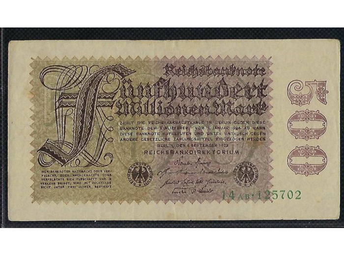 ALLEMAGNE 500 MILLION MARK 1 SEPTEMBRE 1923 SERIE 14 AB.125702 TTB