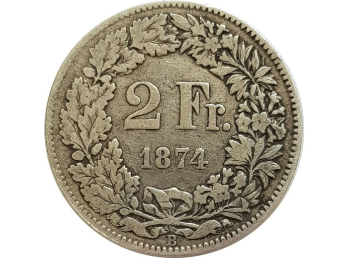 SUISSE 2 FRANCS 1874 B TB+ N2