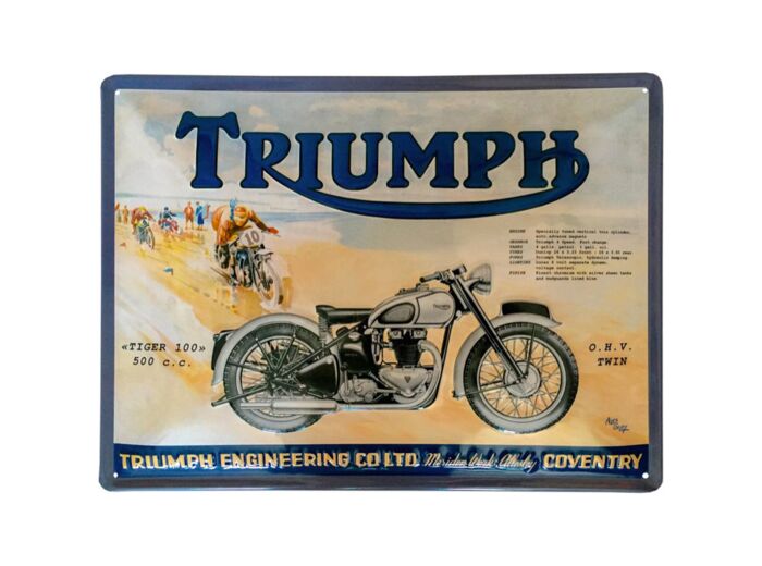 Plaque métal Triumph - Tiger 100 - 30 x 40 cm - Email Replica.