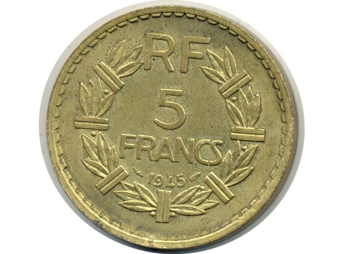 FRANCE 5 FRANCS LAVRILLIER CUPRO ALU 1945 TTB+ (G761a)