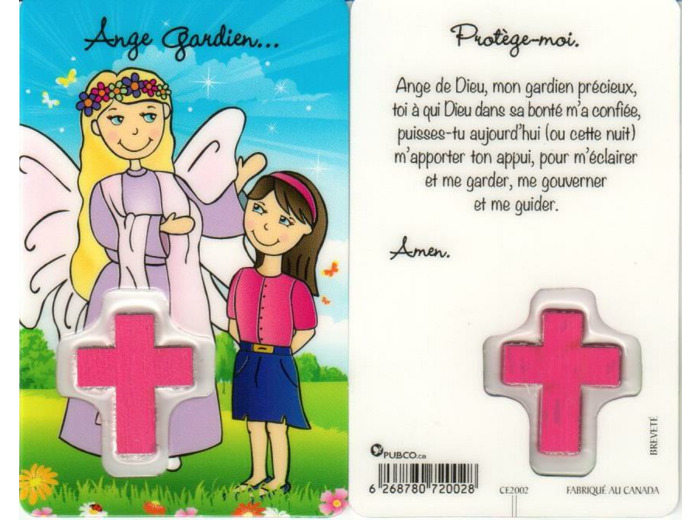 Carte-prière avec insertion pour enfant- ANGE GARDIEN FILLE