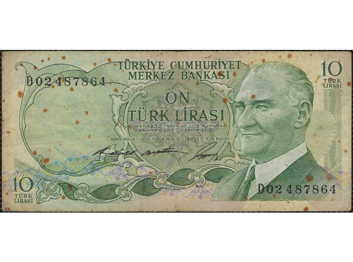 TURQUIE 10 LIRA L.1930 (1966) Série D02 TB+ (W180)