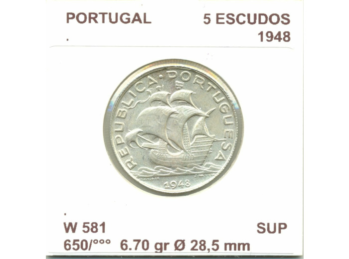PORTUGAL 5 ESCUDOS 1948 SUP