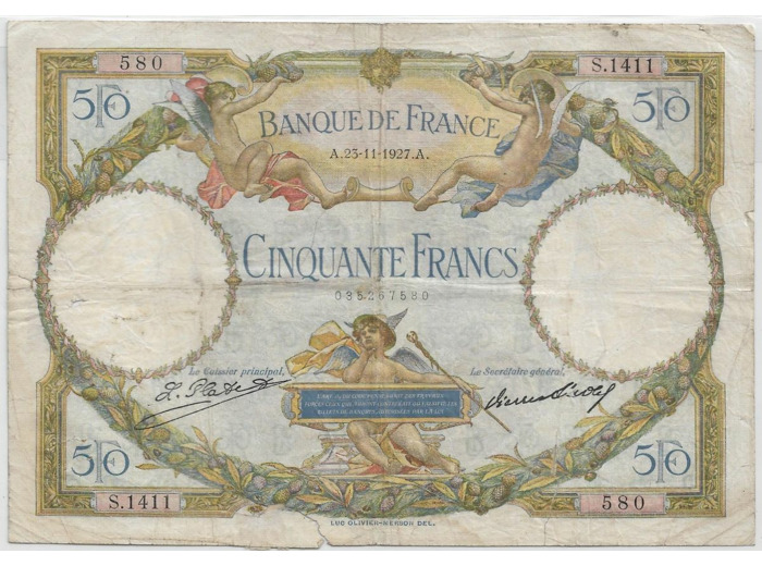 FRANCE 50 FRANCS L.O. MERSON SERIE S.1411 23-11-1927 TB