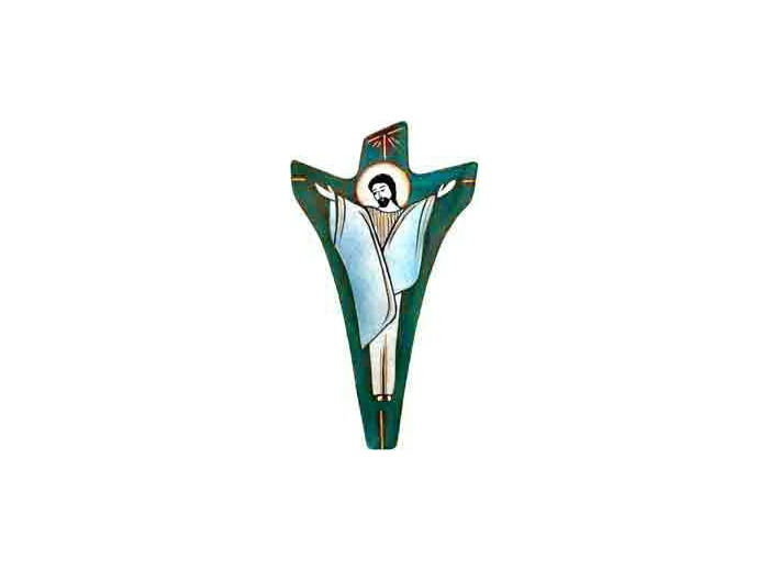 Croix du Christ glorieux turquoise 14,5X8cm - EMAUX DU LIBAN