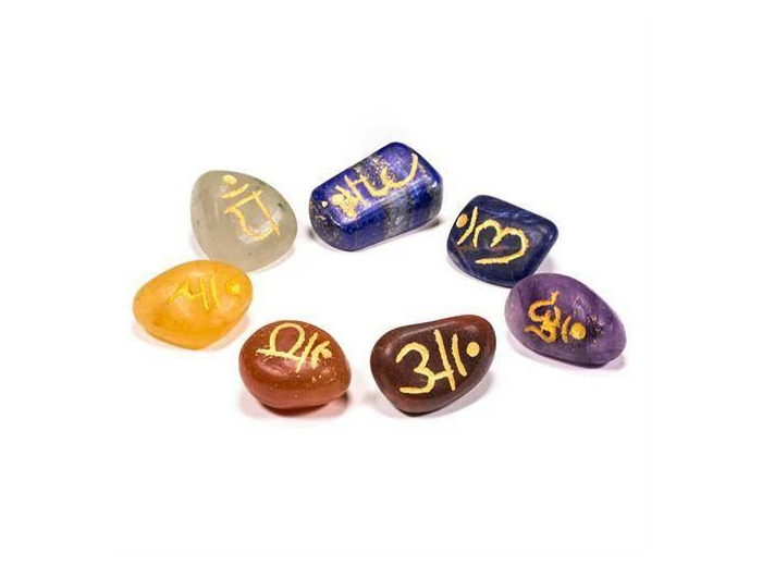 Pierres de soin polies 7 chakras (Sanskrit)