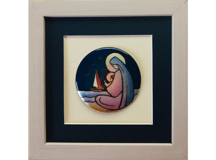 CADRE gris avec VIERGE de la MER 20x20cm - EMAUX DU LIBAN
