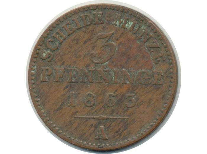 ALLEMAGNE PRUSSE 3 PFENNIG 1863 A TTB (W482)