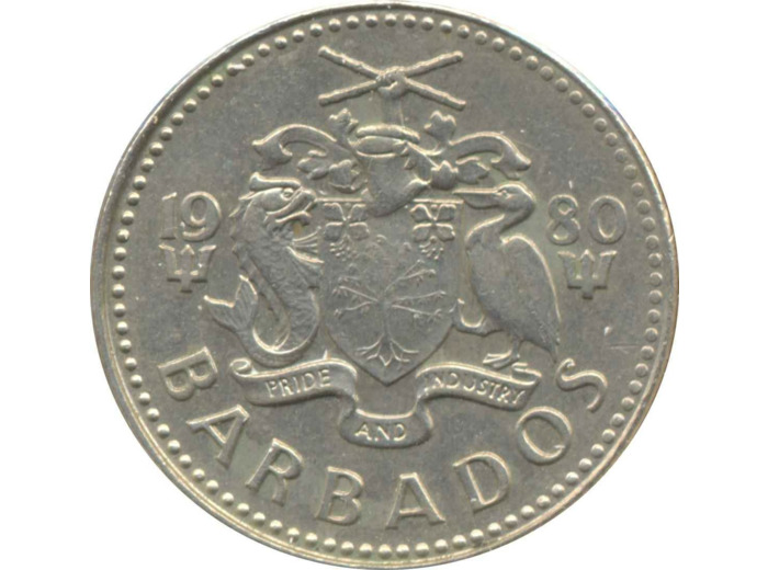BARBADES 25 CENTS 1980 TTB+