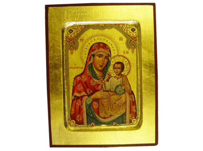 Icône dorée incurvée 18*23cm - VIERGE JERUSALEM ROUGE