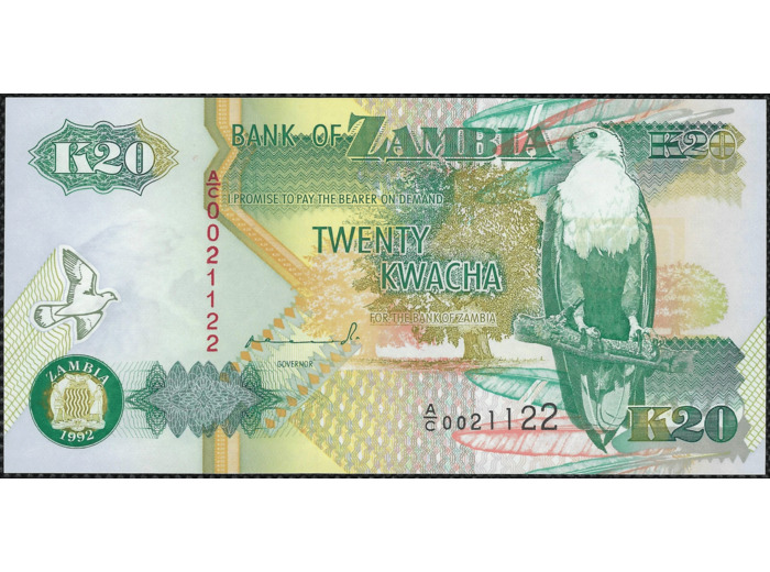 ZAMBIE 20 KWACHA 1992 SERIE AC NEUF W36