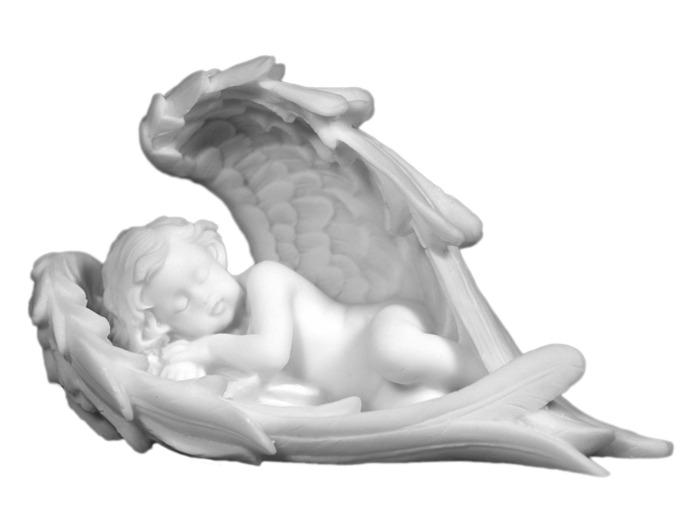 Ange endormi dans les ailes- Statue en albâtre 9x15cm -Blanc-Gauche