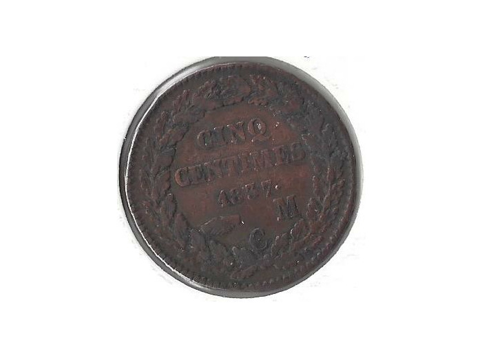 MONACO 5 CENTIMES 1837 MC TTB-