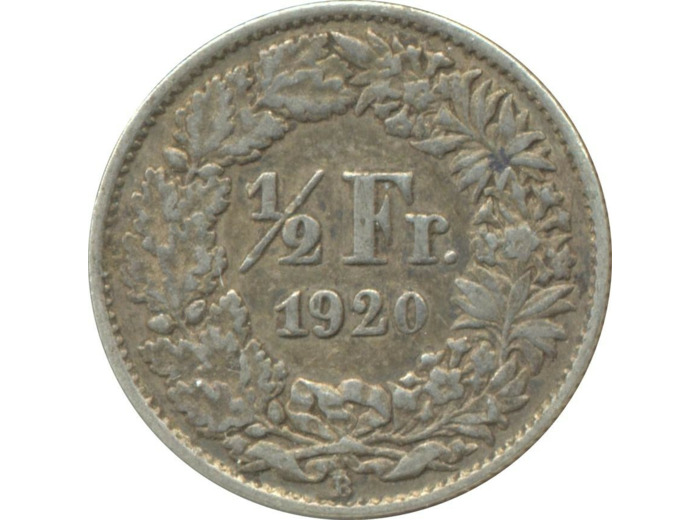 SUISSE 1/2 FRANC 1920 B TTB N1