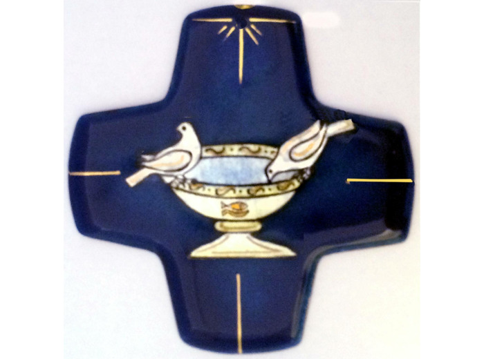 Baptistère 2 colombes 9,7X9,7cm - EMAUX DU LIBAN
