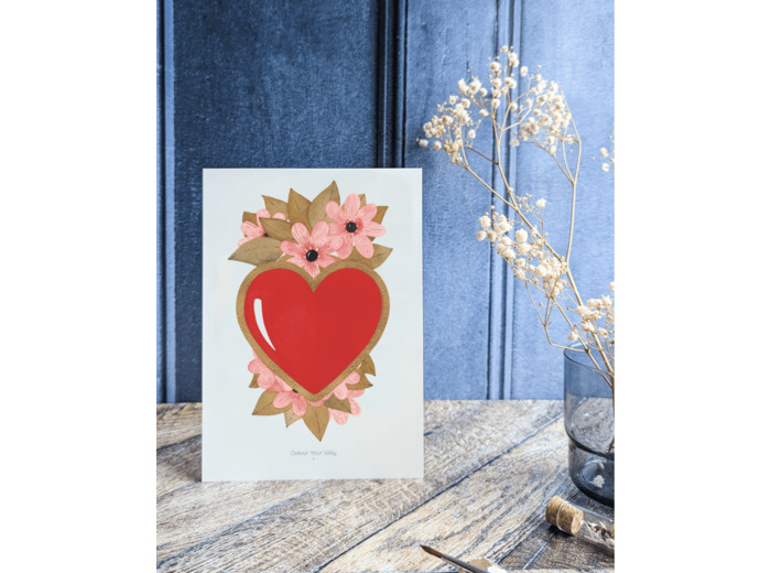 Affiche "Love Vitæ" Cœur sacré rouge fleuri