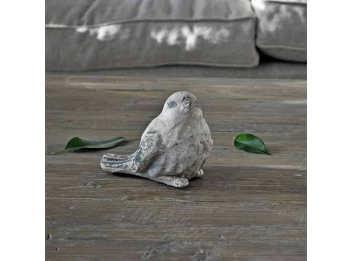 Statue oiseau déco résine patinée blanc 15x11x12cm