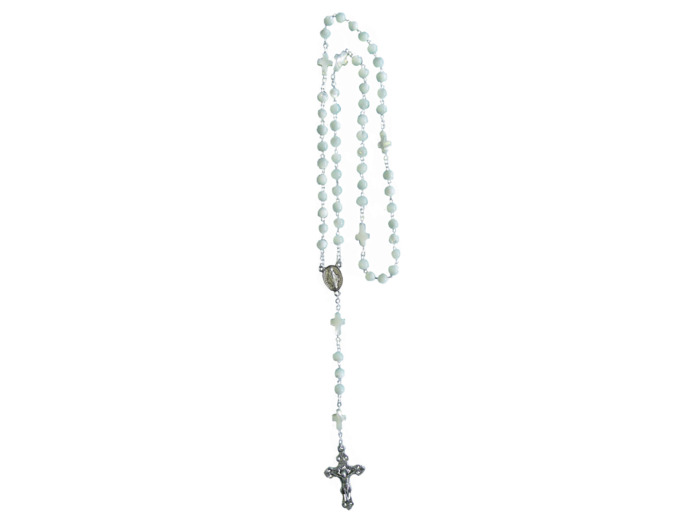 Chapelet Perles en Nacre Sur Chaine Argentée - PATER 6mm