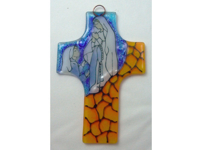 Croix en verre 8x12cm- APPARITION de LOURDES