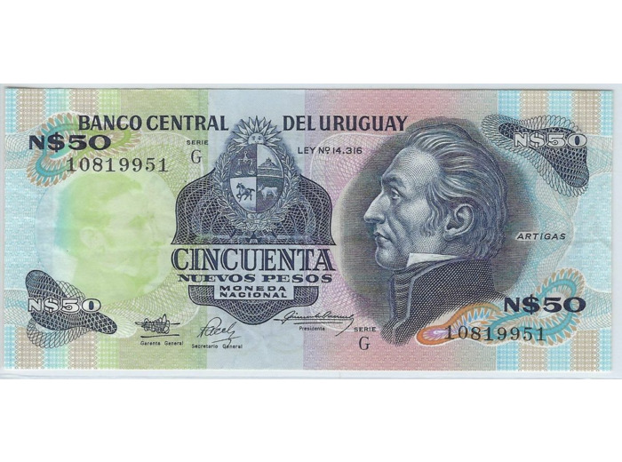 URUGUAY 50 NUEVOS PESOS 1989 SERIE G SPL