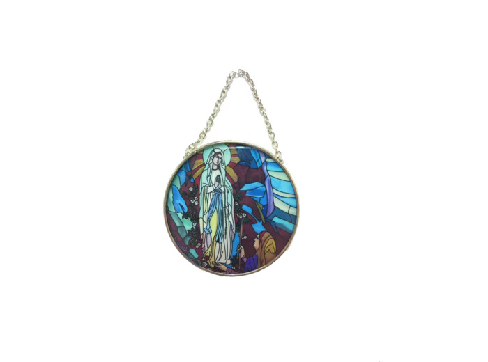 Vitrail Mural en verre D114mm, avec ventouse - ND LOURDES