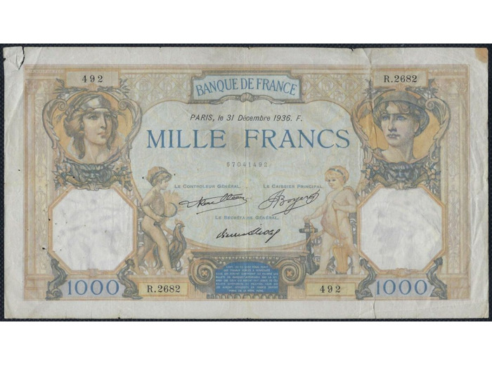 FRANCE 1000 FRANCS CERES ET MERCURE 31 DECEMBRE 1936 R.2682 TB