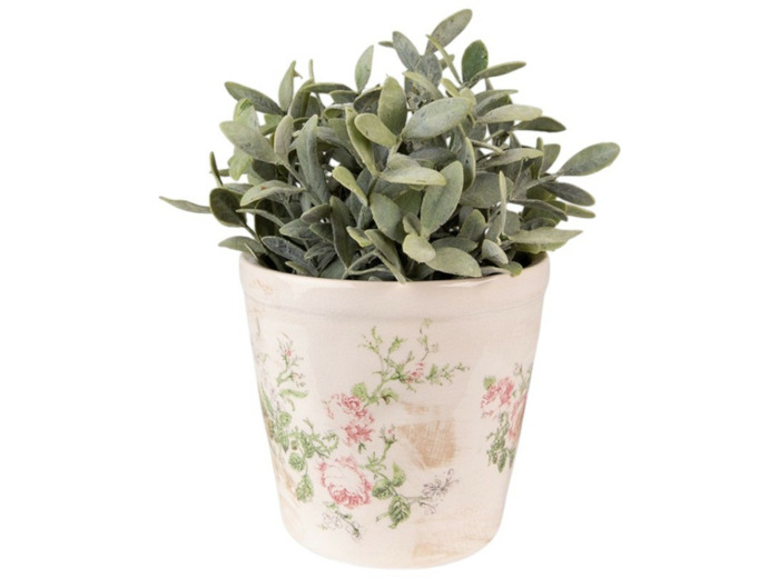 Pot de fleurs rond céramique beige rose 17x16cm