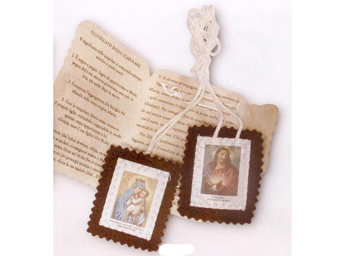 Scapulaire 5x4,5cm - suédine marron ND du MONT CARMEL/SC JESUS