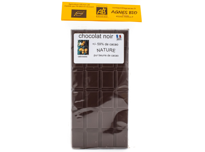 Chocolat noir +/-59% Cacao Bio 100g