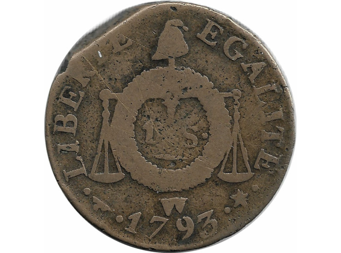 FRANCE LOUIS XVI 1 SOL AUX BALANCES 1793 W (Lille) B+