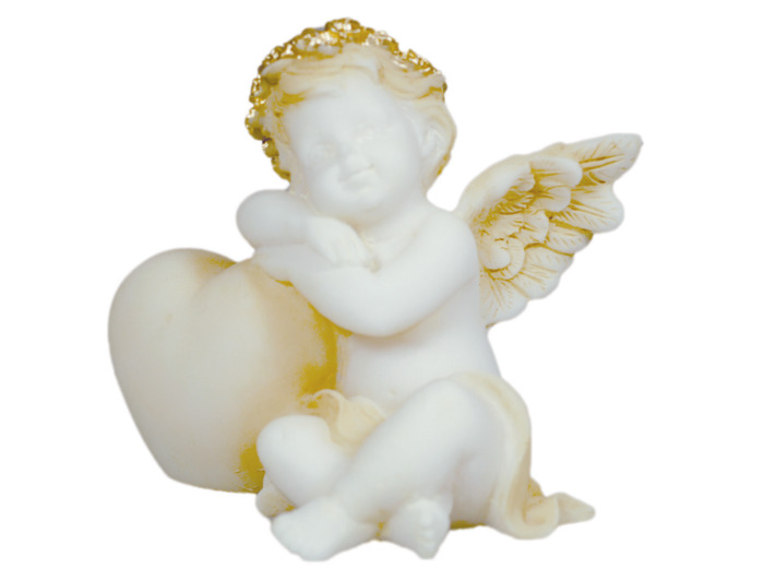 Ange endormi sur coeur Gauche- Statue en albâtre 6cm - Beige et Or